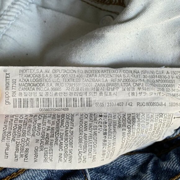 Zara High Rise Jeans Women 32 Distressed Ripped Button Fly Tapered Med Wash - Picture 15 of 16